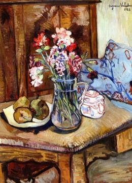 A Corner Of The Table With Flowers And Fruit Artwork by Suzanne Valadon