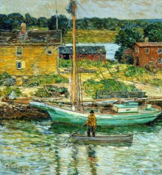 Oyster Sloop, Cos Cob Artwork by Frederick Childe Hassam