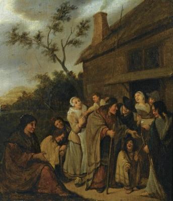 A Group Of Beggars Outside A Tavern Artwork by Jan Miense Molenaer