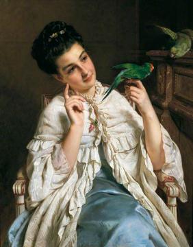 Girl with Lovebirds Artwork by Henri-guillaume Schlesinger