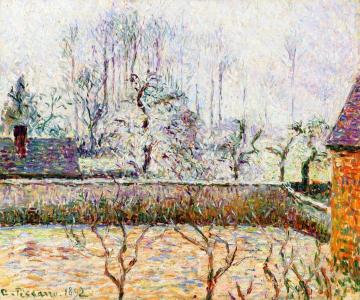 Landscape with Houses and Wall, Frost and Fog, Eragny Artwork by Camille Pissarro
