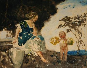 Woman With Cupid Artwork by Eduard Veith