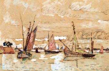 Boats in Honfleur Artwork by Paul Signac