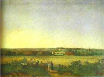 View In The Vicinity Of Moscow With A Mansion And Two Female Figures Artwork by Alexei Kondratevich Savrasov