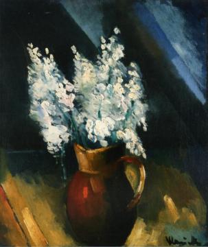 White Flowers In A Red Pitcher Artwork by Maurice De Vlaminck