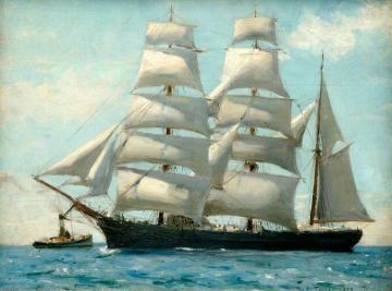 Barque In Full Sail Dropping Her Tug Artwork by Henry Scott Tuke