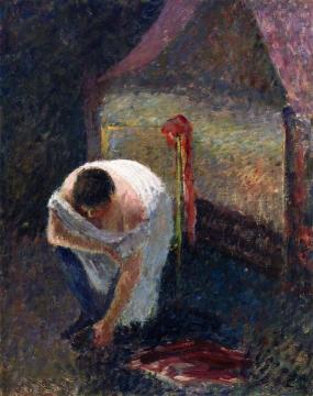 Woman in a Chemise next to a Bed Artwork by Camille Pissarro