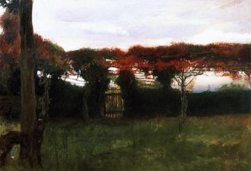 Red Arbor with Dog Artwork by Max Slevogt