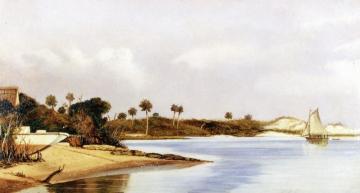 Florida Beach Scene With Beached Boat And Sailboat In Water Artwork by William Aiken Walker