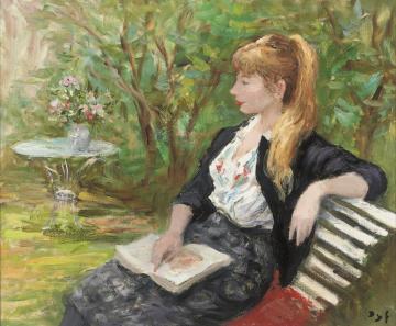 Claudine With A Book Artwork by Marcel Dyf