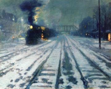 Railway Yard - Winter Evening Artwork by Charles Reiffel