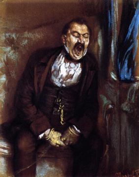 Man Yawning In A Train Compartment Artwork by Adolph von Menzel