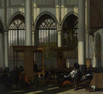 The Interior Of The Oude Kerk, Amsterdam, During A Sermon Artwork by Emanuel de Witte