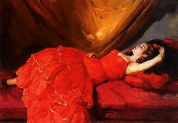 Mujer De Vestido Rojo Artwork by Francisco Rodriguez Sanchez Clement
