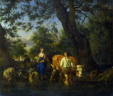 Peasants With Cattle Fording A Stream Artwork by Adriaen van de Velde