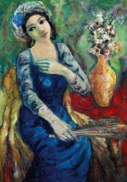 Lady With A Fan Artwork by Marcel Dyf