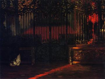 Church Interior With Woman At Prayer, Before A Rococo Iron Grille Artwork by Adolph von Menzel