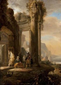 A Ruined Colonnade And Figures By A Harbour Artwork by Jan Weenix