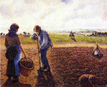 Peasants in the Field, Eragny Artwork by Camille Pissarro