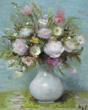 Roses In Opaline Vase Artwork by Marcel Dyf