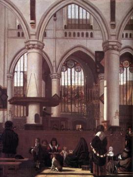 The Interior Of The Oude Kerk, Amsterdam, During A Sermon Artwork by Emanuel de Witte