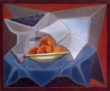 Fruit And Book Artwork by Juan Gris