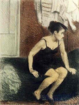 Girl In Black Slip Artwork by Raphael Soyer