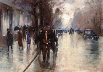Unter Den Linden In The Rain Artwork by Lesser Ury