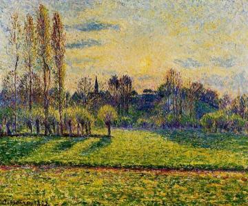 View of Bazincourt, Sunset Artwork by Camille Pissarro