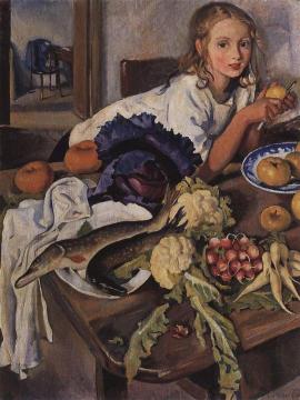 Katya With Vegetables Artwork by Zinaida Serebriakova