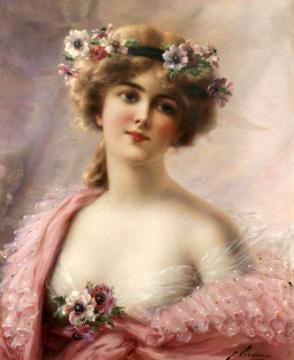 Young Girl With Anemones Artwork by Emile Vernon