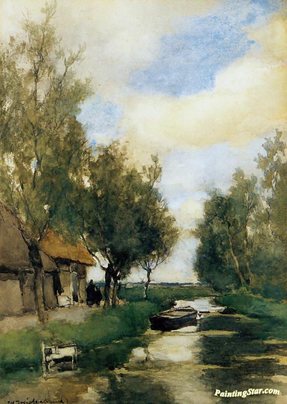 Farm On Polder Canal Artwork by Johan Hendrik Weissenbruch