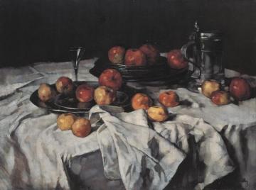 Still Life With Apples, A Pewter Jug And A Wine Glass Artwork by Carl Eduard Schuch