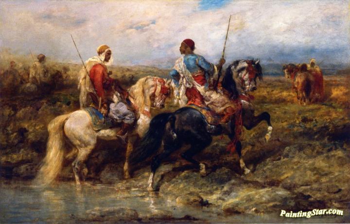 Fording a Stream Artwork by Adolf Christian Schreyer