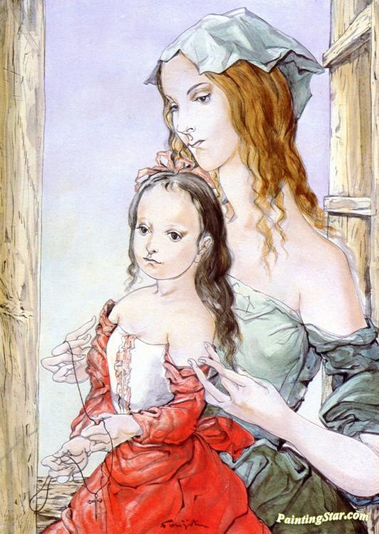 Young Woman and Child Artwork by Tsuguharu Foujita