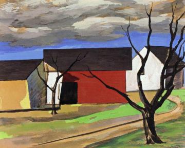Red Barn And Trees Artwork by Charles Sheeler