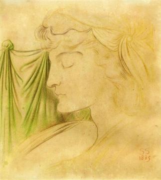 Woman's Head in Profile with Drapery Artwork by Simeon Solomon