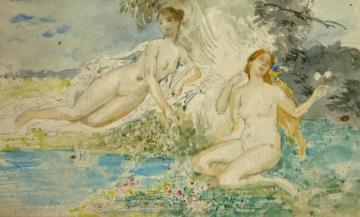Two Nymphs By The Water Artwork by Eduard Veith