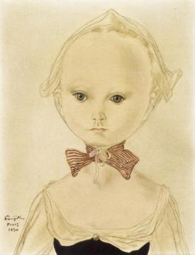 Portrait of a Girl with Striped Bow Artwork by Tsuguharu Foujita