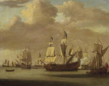 Calm: Hms "royal James" A Royal Yacht And Other Shipping Artwork by Willem van der Velde the Elder