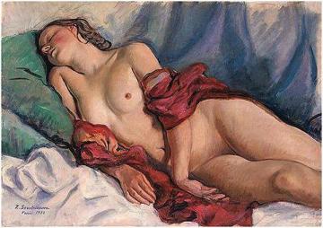 Sleeping Nude with a red shawl Artwork by Zinaida Serebriakova