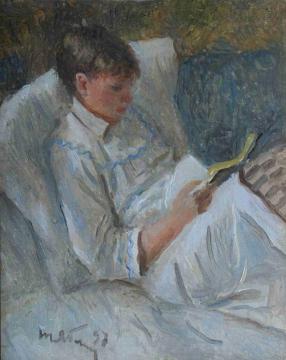 Grandson Reading Artwork by Tatiana Yablonskaya