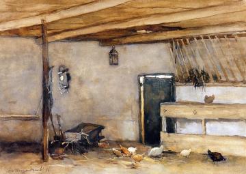 Stable With Chickens Artwork by Johan Hendrik Weissenbruch