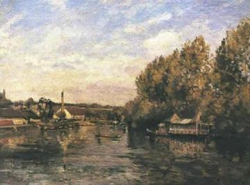 LA Grenouillere at Bougival Artwork by Camille Pissarro