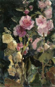 Study Of Hollyhocks Artwork by Walter Gay