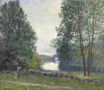 A Turn of the River Loing, Summer Artwork by Alfred Sisley