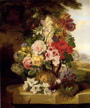 Still Life With Tulips, Roses, Passion Flowers And A Butterfly Artwork by John Wainwright