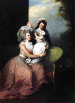 Mrs. John Barker Church (angelica Schuyler), Son Philip And Servant Artwork by John Trumbull
