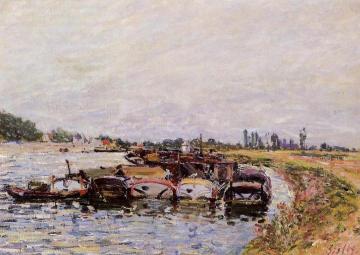 Barge Garage at Saint-Mammes Artwork by Alfred Sisley