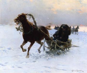 Sledding Caravan Artwork by Alfred von Wierusz-Kowalski